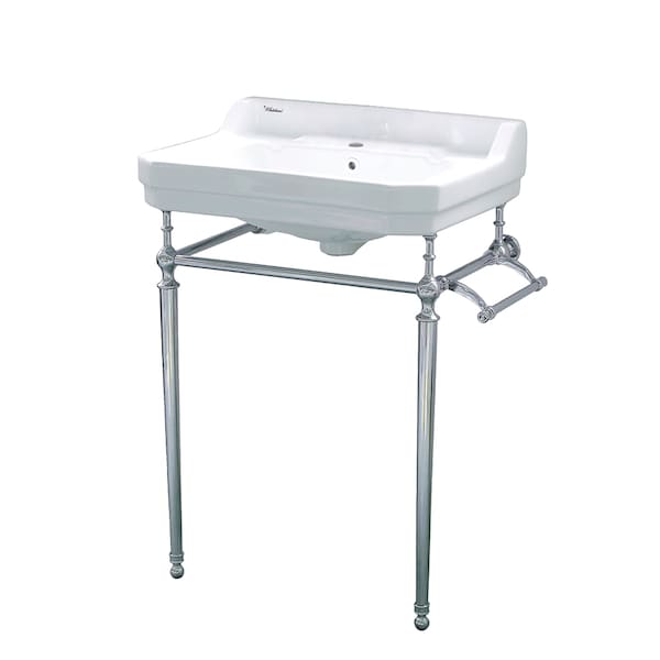 Whitehaus Rctnglr Basin China Console W/ Sgl Hole Faucet Drill, Chrm Leg Supports WHV024-L33-1H-C - main